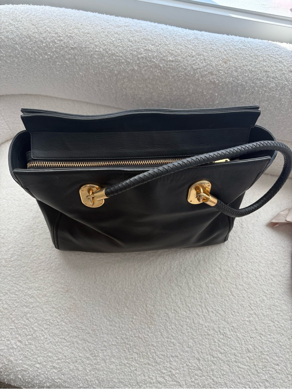 Cole Haan Black Leather Tote with Gold Hardware